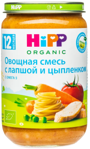Пюре HiPP (Хипп) Овощная смесь с лапшой и цыпленком, 190 г