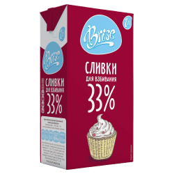 Сливки для взбивания 33%, крем сливочный,1 л