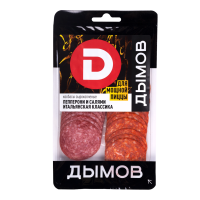 Колбасы ассорти Салями Итальянская и Пепперони сырокопченые полусухие нарезка, 90 г