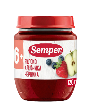 Пюре Сэмпер  Яблоко Клубника Черника, 120 г
