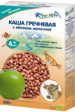 Каша ORGANIC молочная  гречневая с яблоком, 200г