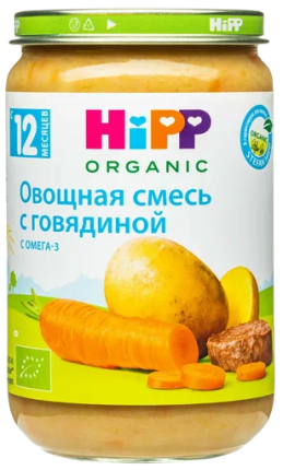 Пюре HiPP (Хипп) Овощная смесь с говядиной, 190 г