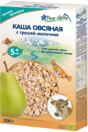 Каша ORGANIC молочная овсяная с грушей, 200г