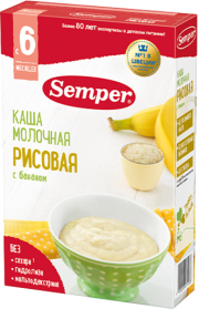 Каша Semper (Сэмпер) молочная Рисовая с бананом, 180 г