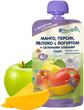 Пюре ORGANIC манго-персик-яблоко с йогуртом,120г