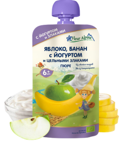 Пюре ORGANIC яблоко-банан с йогуртом Флер Альпин,120 г