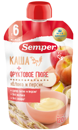 Пюре детское яблочно- персиковое с кашей без сахара с 6 мес, 120 г