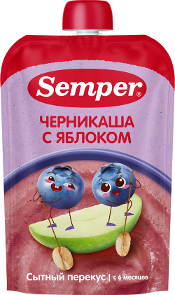 Пюре Semper (Сэмпер) Яблоко и черника с кашей, 120 г