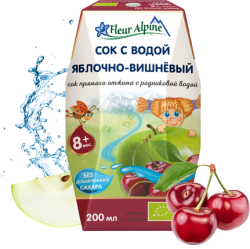 Сок ORGANIC прямого отжима с родниковой водой Яблочно-вишневый, 0,2л