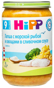 Пюре HiPP (Хипп) Лапша с морской рыбой и овощами в сливочном соусе, 190 г