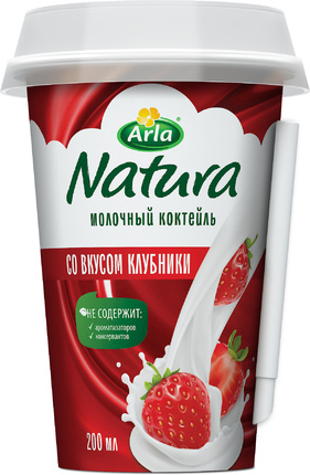 Молочный коктейль Arla Natura® со вкусом клубники м. д. жира 1,4% 200 мл 