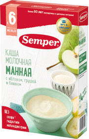 Каша Semper (Сэмпер) молочная Манная с яблоком, грушей, бананом, 180 г