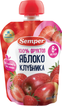Пюре Semper (Сэмпер) Яблоко и клубника, 90 г