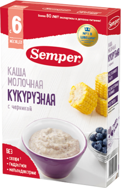 Каша Semper (Сэмпер) молочная Кукурузная с черникой, 180 г