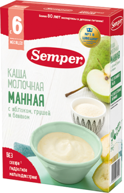Каша Semper (Сэмпер) молочная Манная с яблоком, грушей, бананом, 180 г