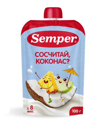 Пюре Сэмпер Яблоко Банан Ананас Кокос, 100 гр