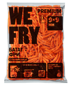 Картофель фри сладкий с панировкой (БАТАТ) 9х9 мм (BAT9) Premium We Fry, 2,5 кг