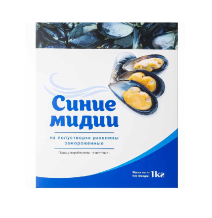 Мидии целые в створках варено-мороженые 50/70, 1 кг