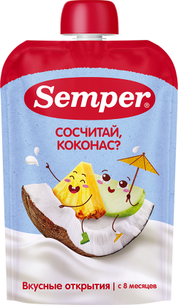 Пюре Semper (Сэмпер) Яблоко, банан, ананас, кокос, 100 г