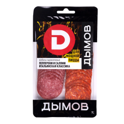 Колбаса ассорти Салями Итальянская и Пепперони сырокопченые полусухие нарезка, 90 г