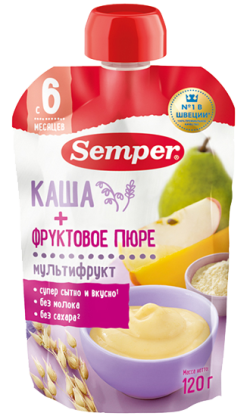 Пюре Semper (Сэмпер) Мультифрукт с кашей, 120 г