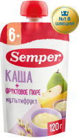 Пюре детское мультифруктовое с кашей без сахара с 6 мес, 120 г