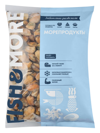 Мясо мидий 200-300 варено-мороженое глазированное, 1 кг
