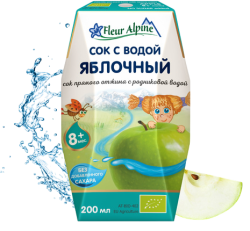 Сок ORGANIC прямого отжима с родниковой водой Яблочный Fleur Alpine 0,2л