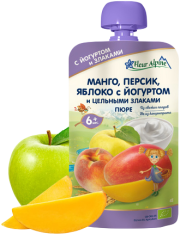 Пюре FLEUR ALPINE  манго-персик-яблоко с йогуртом 120г (пауч)